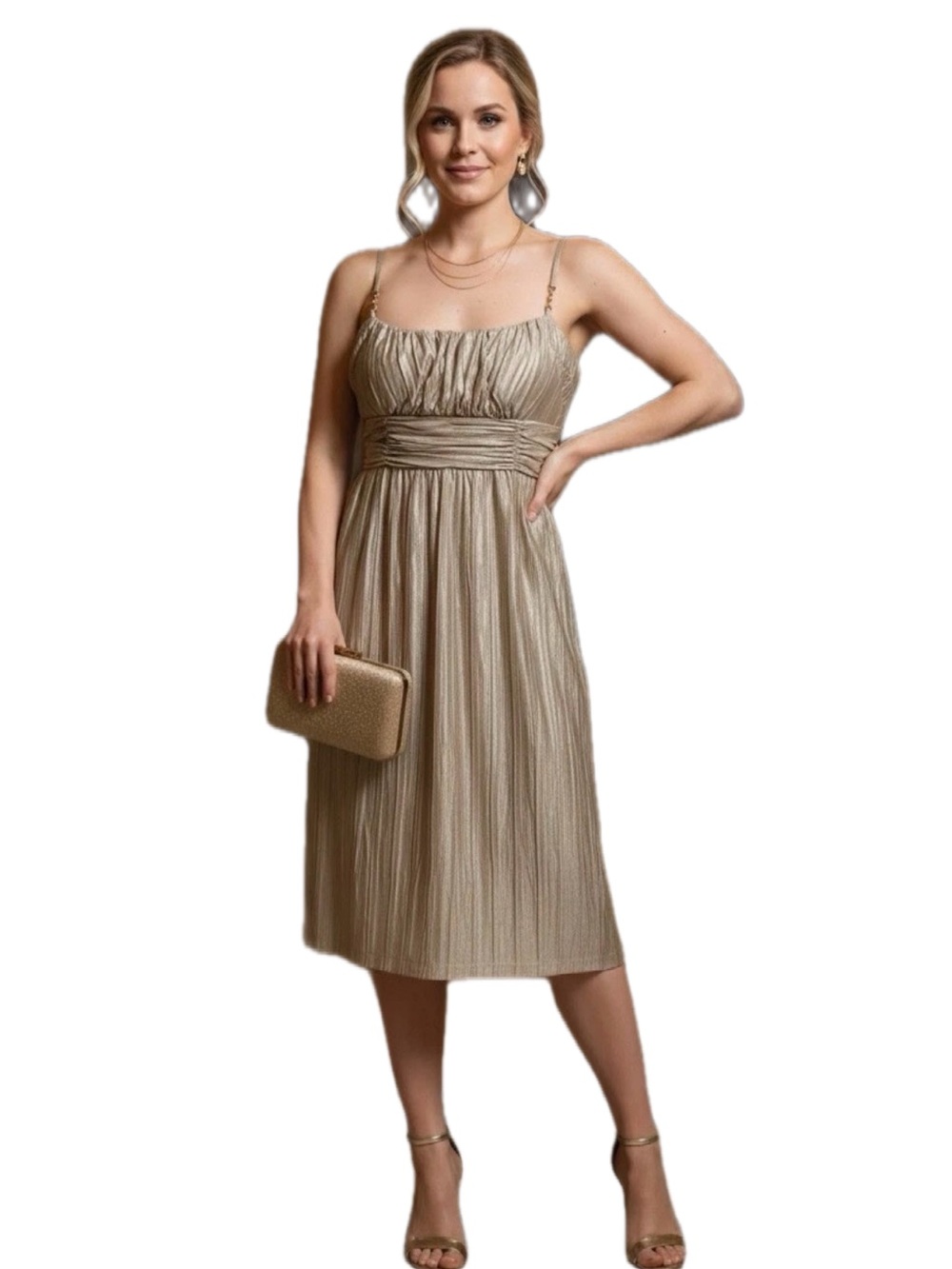 IZ Byer California Women Crinkle Gold Dress S Gem straps Formal Party Cocktail